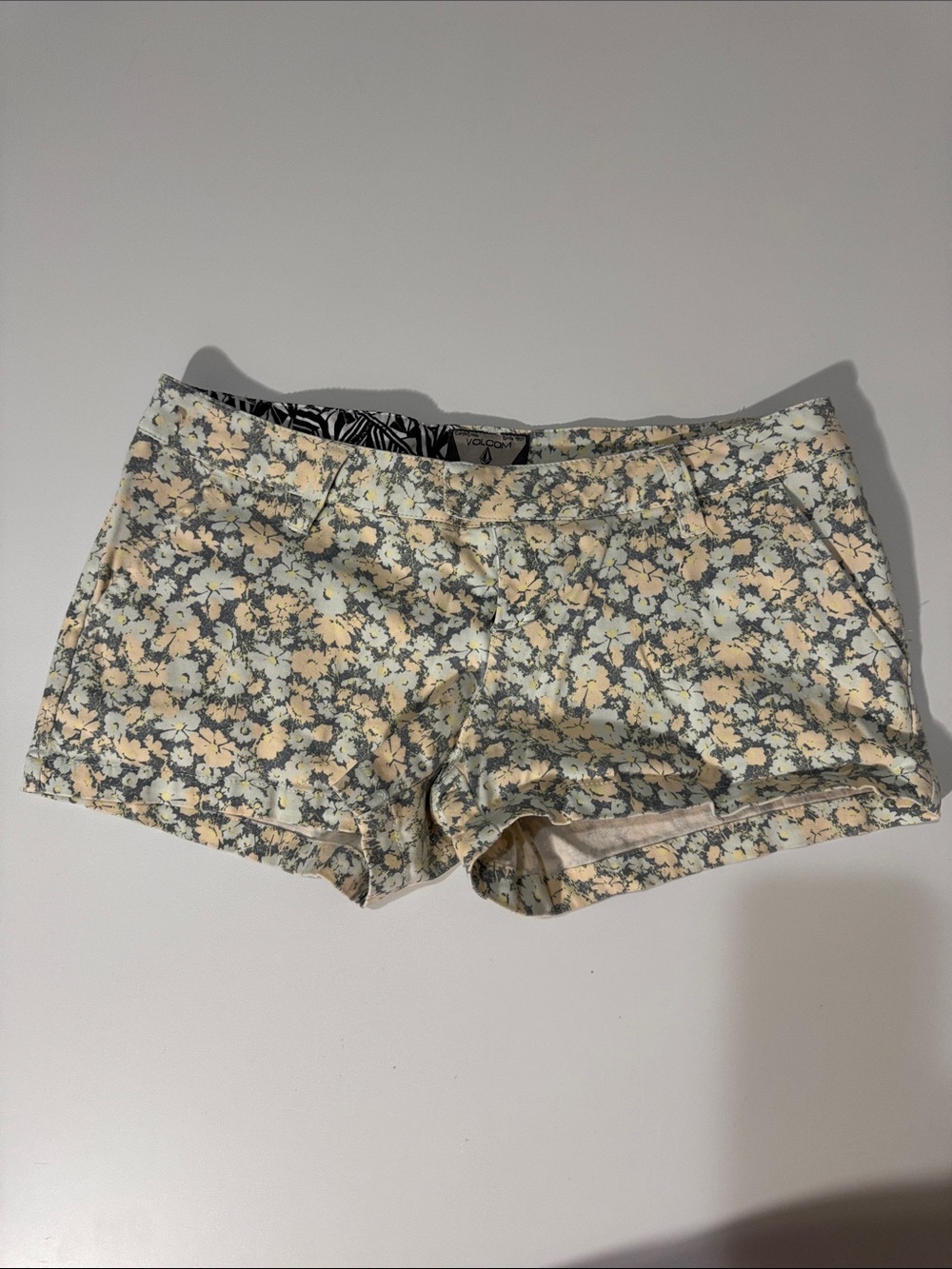 Volcom Women’s Floral Jean Shorts - Pale Yellow & Gray